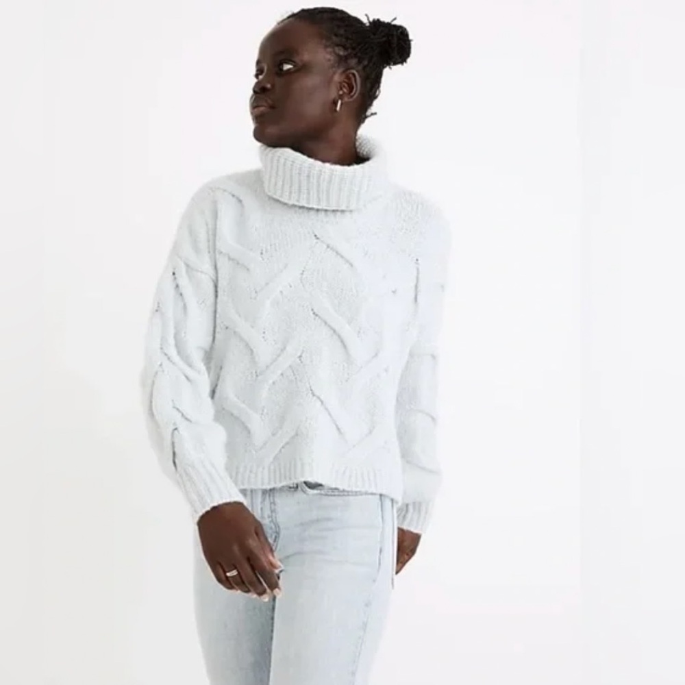 Madewell Somervell Modern Cable Turtleneck Sweater in Heather iceberg - Picture 2 of 7